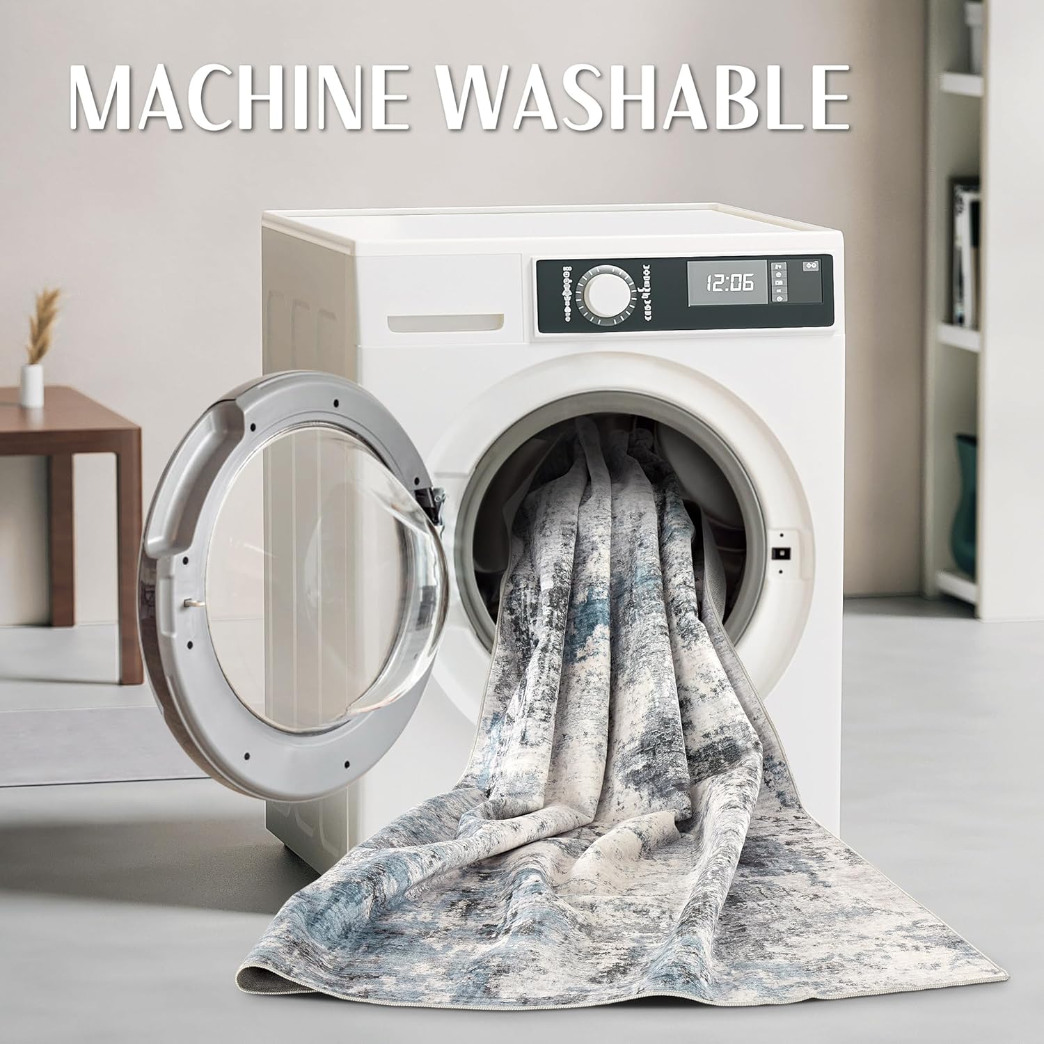 Washable Rug 10x14 Area Rugs: Modern Abstract Neutral Soft Rug for Living Room Bedroom Dining Room Under Kitchen Table Home Office Decor - Grey Blue