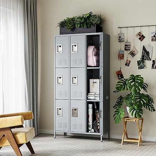 Letaya Storage Lockers with Lock Door,Metal Storage Cabinet 3 Tier with Hook for Employees, School,Gym, Home,Office(1 Door-Gray)