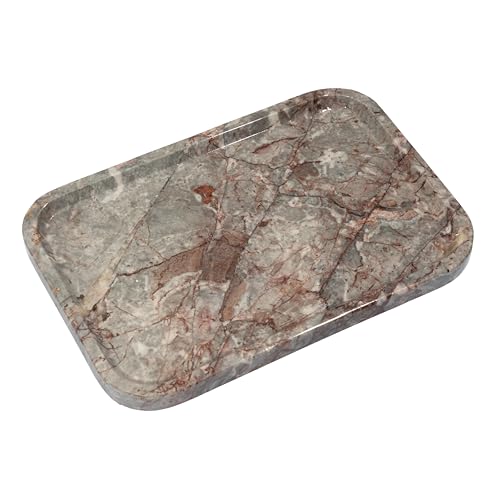 Rectangular Natural Marble Vanity Tray, 11.8x7.9x0.8inch, Marble Trays for Decor/Kitchen Counter/Bathroom Countertop/Coffee Table Vanity Tray, Gray-Ruby Veins