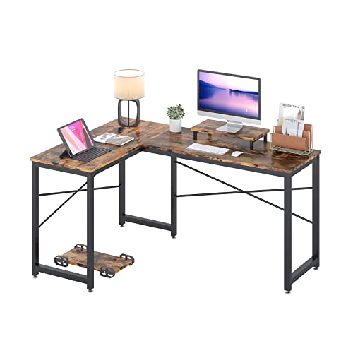 Computer Desk, L Shaped Desk with Large Desktop, Corner Desk with Monitor Stand PC Laptop Table Computer Workstation for Home Office (Rustic Brown)