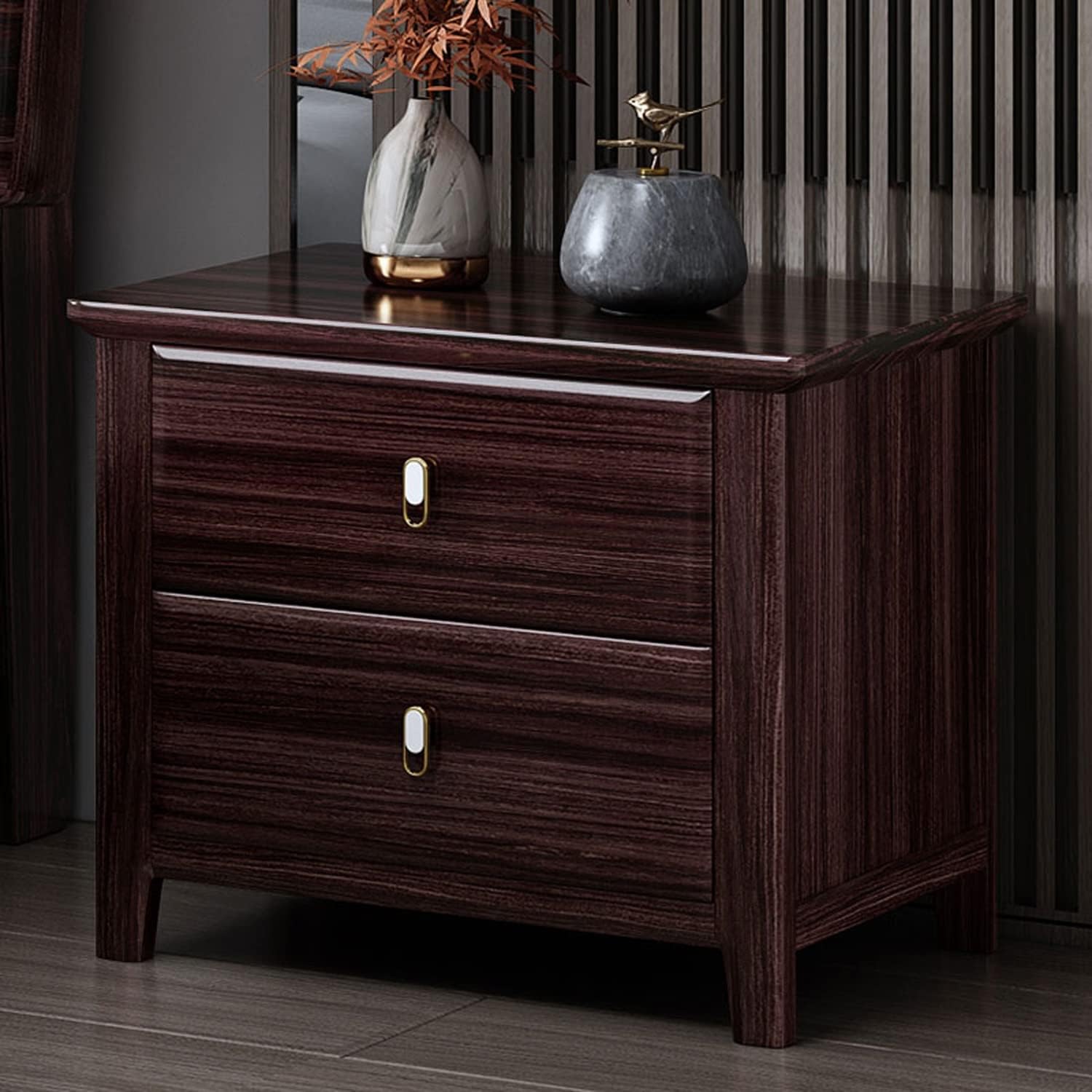 Light Luxury Nightstand, Modern Solid Wood Bedside Tables with 2 Drawers, Side Table Storage Corner Cabinet, Wooden Night Stands for Living Room Bedroom Furniture