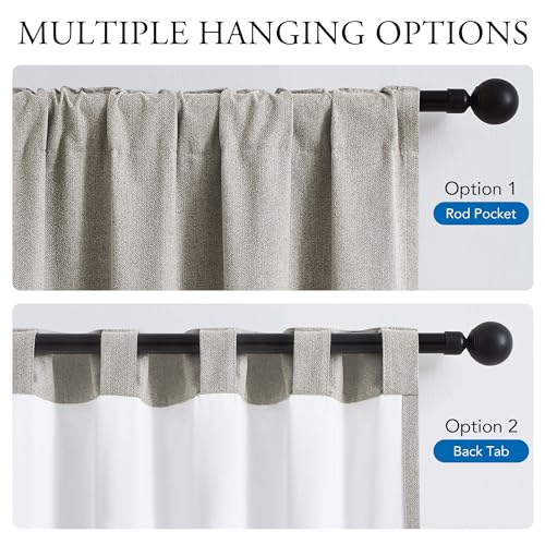 Beauoop Farmhouse Living room Bedroom 100% Blackout Window Curtains Linen Thermal Insulated Energy Saving Noise Reducing Drapes Back Tab Rod Pocket Window Treatment, 2 Panels (52 W x 84 L, Gray)