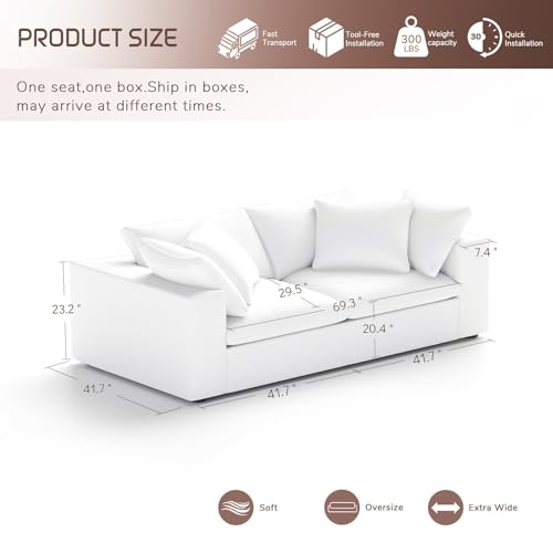 Modular Sectional Sofa Couch with 3 Seaters,Modern Deep Seat Down Filled Couch Modular Sectional Sofa for Living Room Office Apartment,Apartment (White)