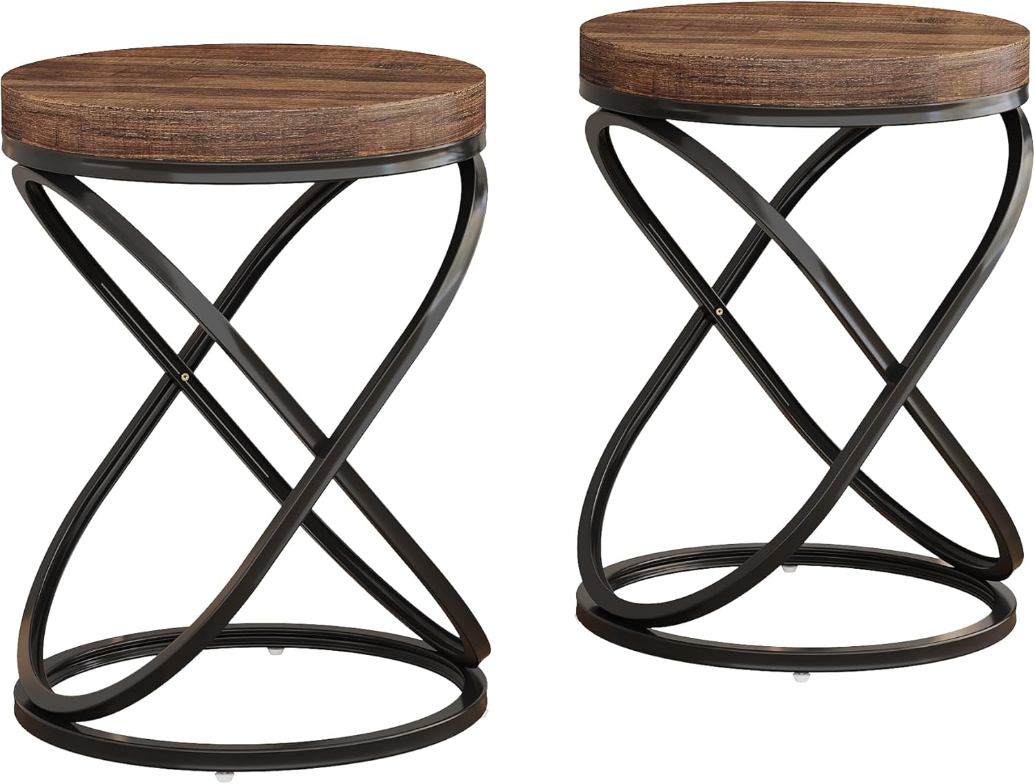 Tribesigns 26 Inches White and Gold Faux Marble Top End Tables Living Room Set of 2, Round Nightstands Sofa Side Table with Double X-Shaped Ring Unique Design for Bedroom