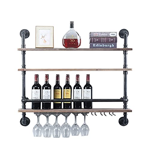 Wall Mounted Wine Rack, Wooden Wall Hanging Beer Rack Modern Wine Cabinet Shelf Wall Mounted Bottle Glass Holder Shelves Wine Rack Multiple Bottle Storage Racks for Home Bar (White Rhombus)