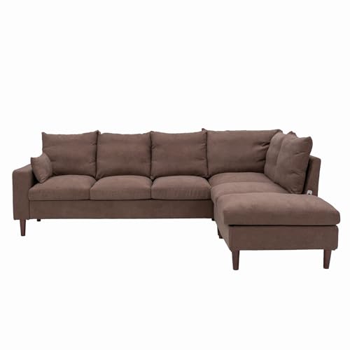 Panana Sectional Sofa with USB Charging Port Chaise Set 5 Seats Modular Corner Sectional Couches Living Room Furniture Sets L Shape Corner Fabric Couches, Brown