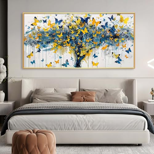 Tree of Life Wall Art, Butterfly Canvas Wall Art, Tree of Life Canvas Wall Art, Butterfly Pictures Wall Decor, Tree Wall Decor, Graffiti Canvas Art, Wall Decor Living Room, Home Decor (Black Frame, 39