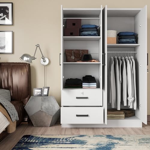 4 Doors Wardrobe 2 Drawers with Shelves 48 inch Wide and 72 high (Black)