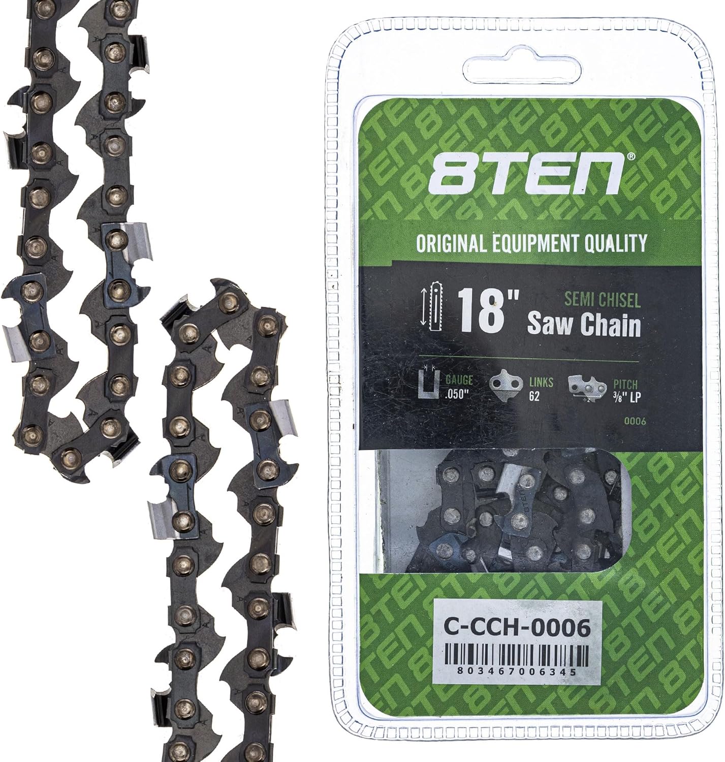 8TEN 18 Inch Chainsaw Guide Bar & Chain .050 3/8 62DL for Husqvarna 36 240 Echo Homelite John Deere 574136301 585422162