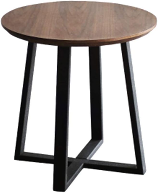 WFF Round Side Table Small Corner Table Wooden Sofa Bedside Table with Metal Legs Suitable for Living Room Bedroom
