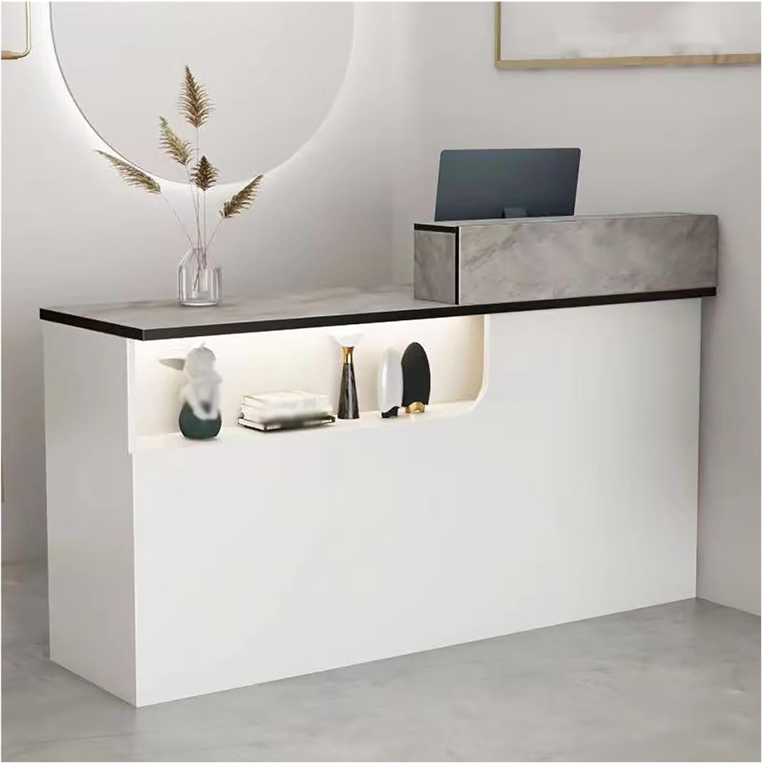 Reception Room Tables with LED Lights, Checkout Counter Desk, Front Counter Desk with Lockable Drawers, Modern Large Counter Table, for Salon Store Shop Clinic Office Retail Lobby Beauty (C 1)