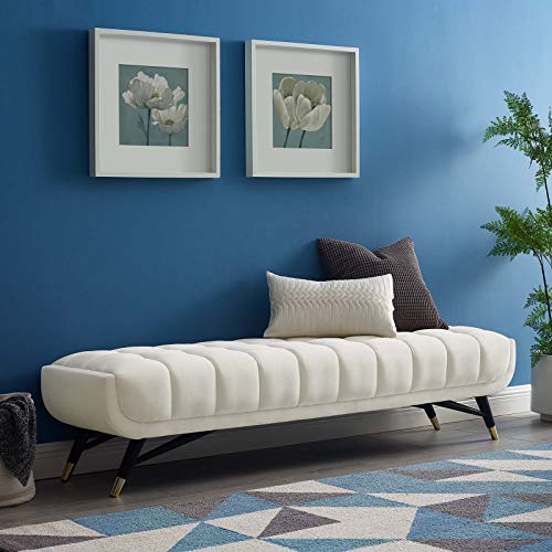 Modway Adept Contemporary Mid-Century Modern Performance Velvet Upholstered Tufted Sofa in Sea Blue