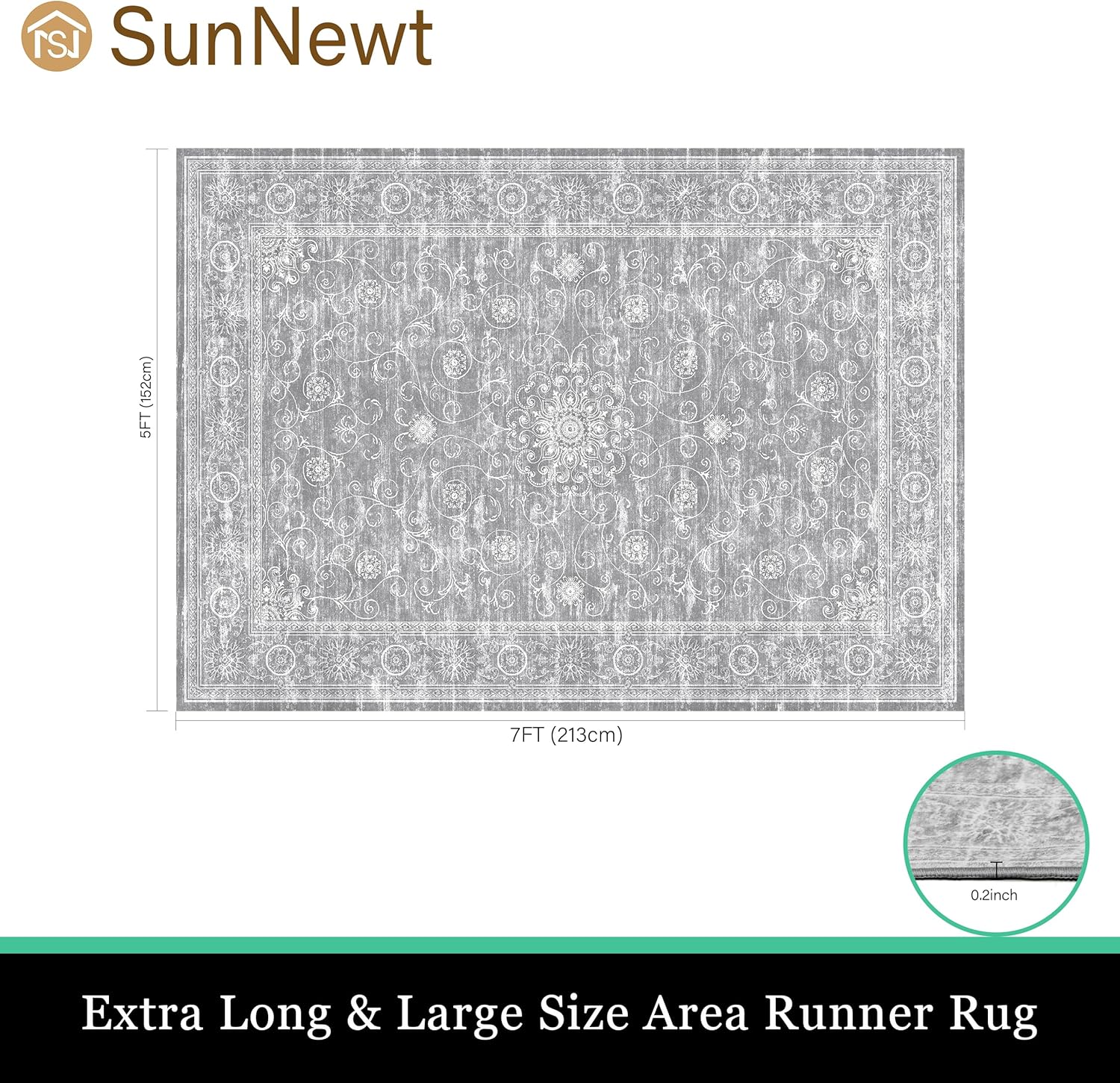 Area Rug Living Room Rug 5'x 7' Non-Slip Washable Rug Stain Resistant Bedroom Rug Low Plie Entryway Rug Pale Grey