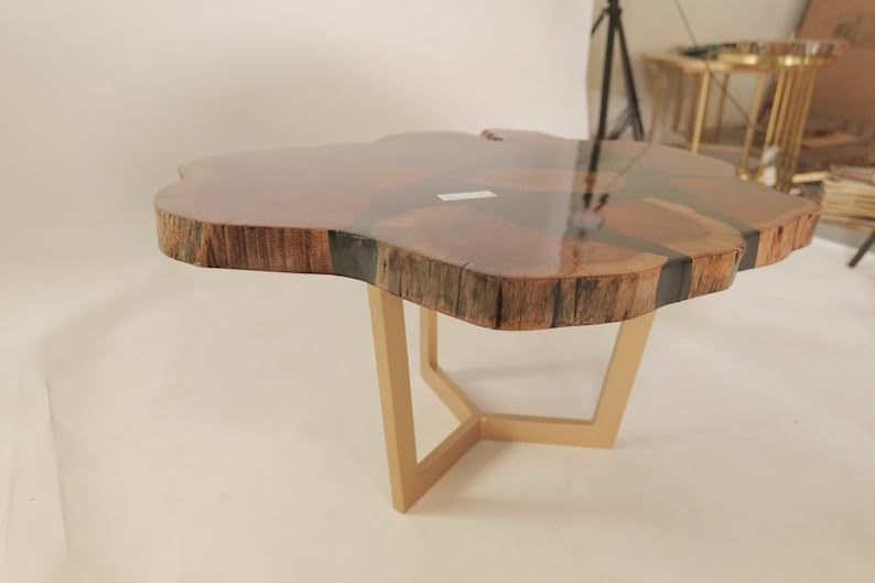 Unique Designer Center Table Epoxy Resin Wood Sink Strong Silky Finish Table For Living Room Guestroom & Home Decor (Abstract 48 Inch)