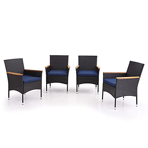 PHI VILLA Outdoor Wicker Chairs Set of 2, Rattan Covered Metal Armchairs with Removable Cushion, Heavy Duty Furniture Set for Patio, Deck, Porch, Yard