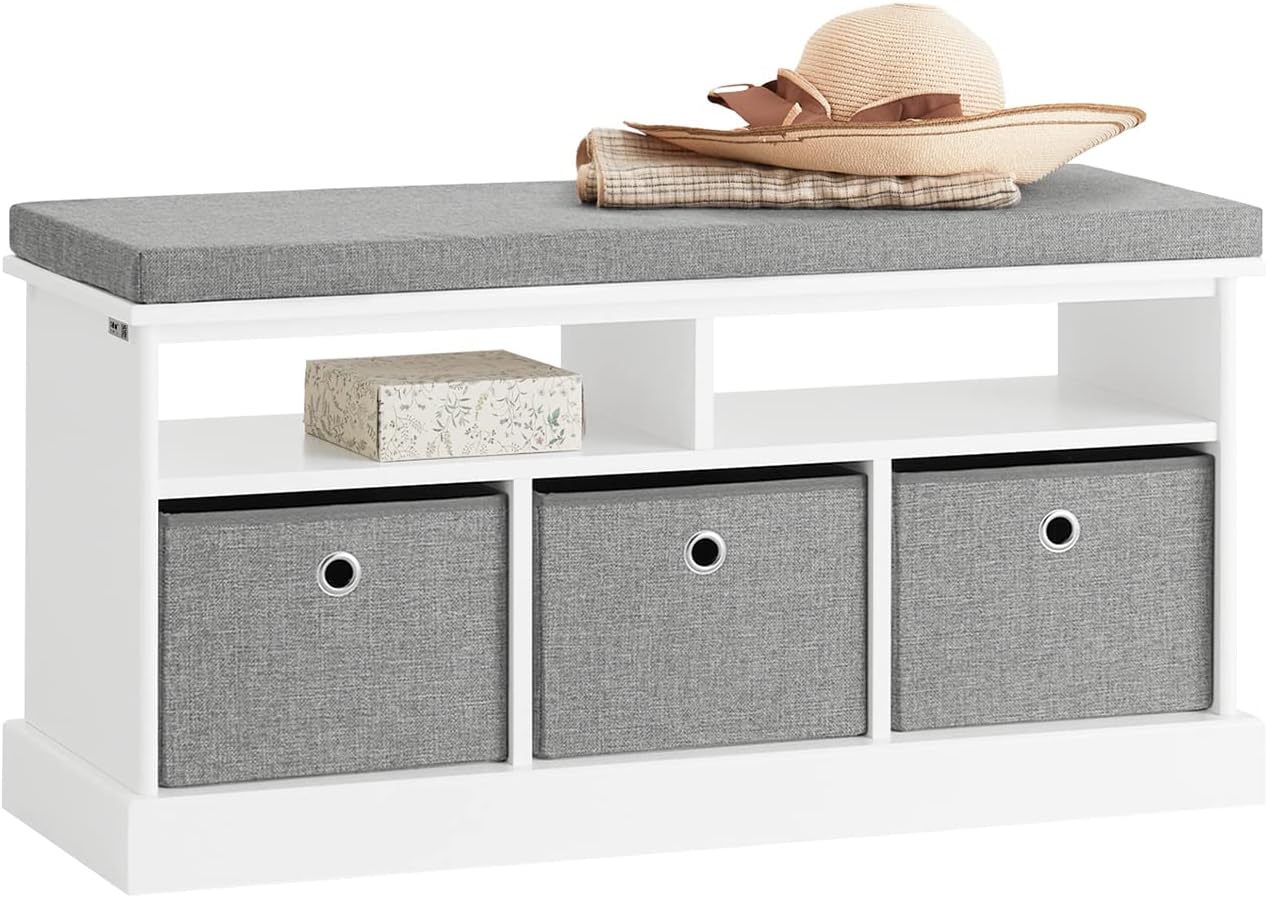 Haotian Shoe Bench and Wall Coat Hooks with Shelf Combo FSR67-HG+FRG282-W