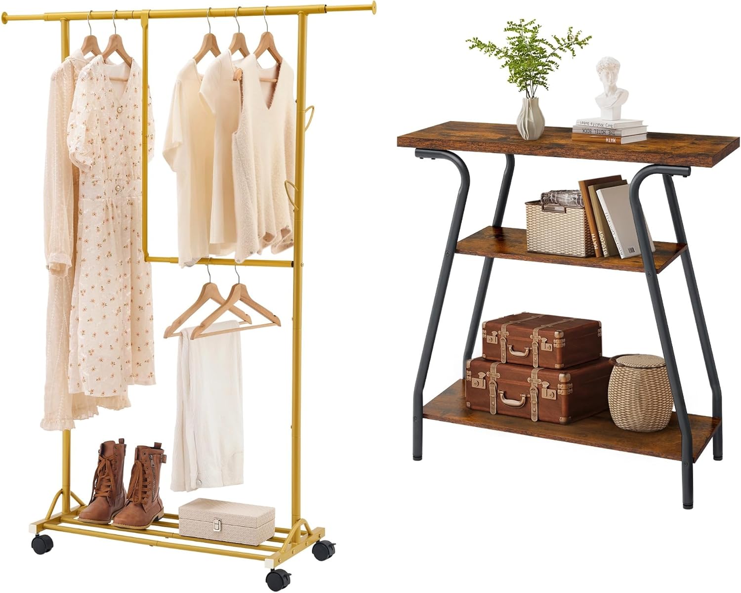 Garment Rack and Narrow Console Table 3 Tier Entryway