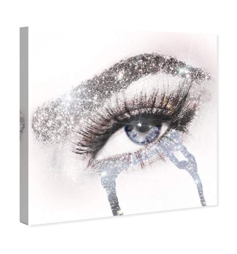 The Oliver Gal Artist Co. Fashion and Glam Wall Art Canvas Prints 'Eyes and Rhinestones Blue Silver' Mascara Home Décor, 12 in x 12 in, Gray, White