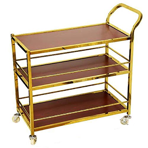 Serving Cart Kitchen Trolley Island Trolley Commercial Home Kitchen Island Trolley with Wheels Handle Guard Rail -Solid Wood and Metal -3 Styles