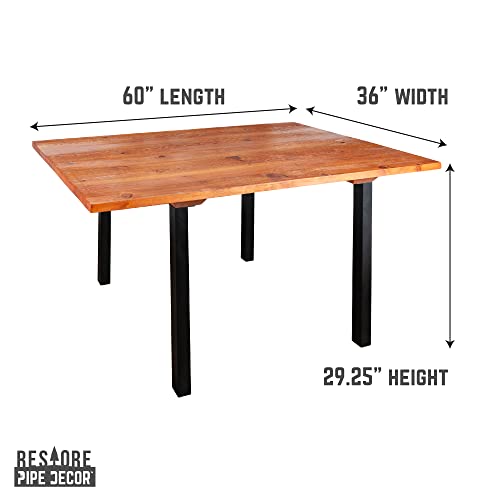 PIPE DECOR Sunset Cedar Solid Wood Rustic 60” Kitchen Table Kit with (2) 28” Matte Black Square Metal Legs, Industrial Dining Room Table