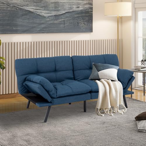 MUUEGM Futon Sofa Bed Couch Modern Linen Fabric Futon Convertible Sofa Bed Memory Foam Futon Couch Bed Sofa Couch Loveseat Sleeper Sofa for Compact Living Spaces,71'' x33''x31.5'',Dark Gray.