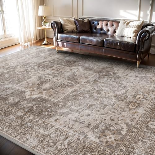 tchdio 8X10 Area Rugs for Living Room, Machine Washable Rugs for Bedroom Vintage Distressed Large Living Room Rugs Blue Traditional Bedroom Carpet Rug for Dining Room