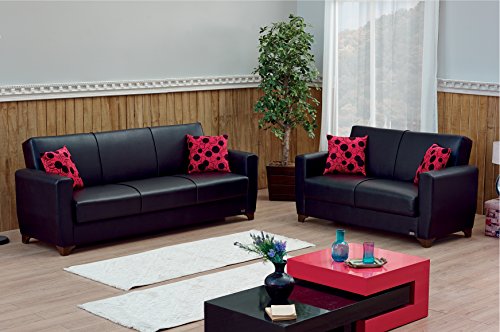 Empire Furniture USA Harlem Collection Convertible Sofa Bed with Storage Space and Includes 2 Pillows, Black