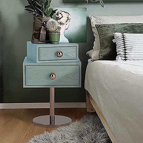 Nordic Bedside Table, Personality Fashion Solid Wood Metal Handle Bedside Table with 2 Drawers, Stainless Steel Base High-Grade Wood Grain Side Table (Color : K)