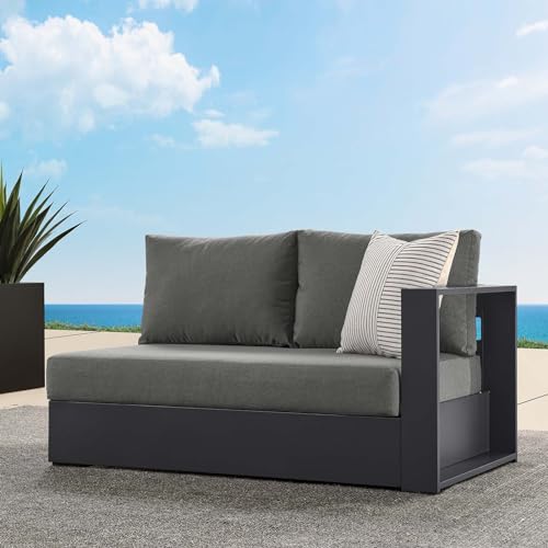 Modway Tahoe Aluminum Modular Outdoor Patio Gray White with Weather-Resistant Cushions, Couch for Garden Backyard, Poolside, Left-Facing Loveseat