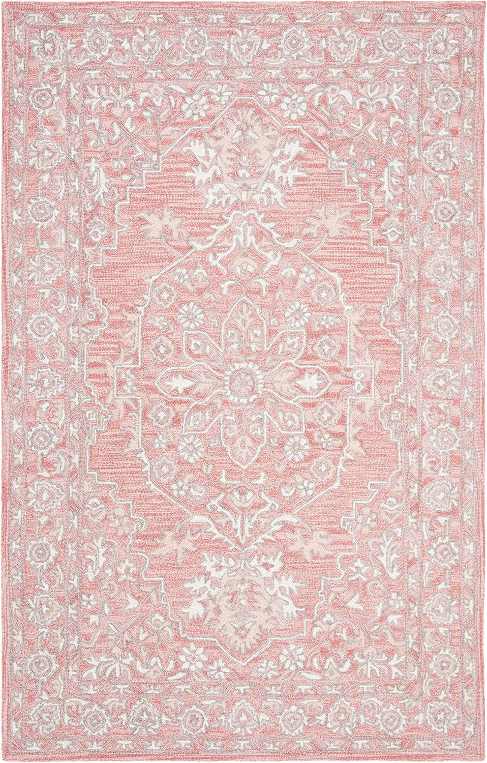 SAFAVIEH Micro-Loop Collection Accent Rug - 2' x 3', Pink & Ivory, Handmade Shabby Chic Wool, Ideal for High Traffic Areas in Entryway, Living Room, Bedroom (MLP504U)