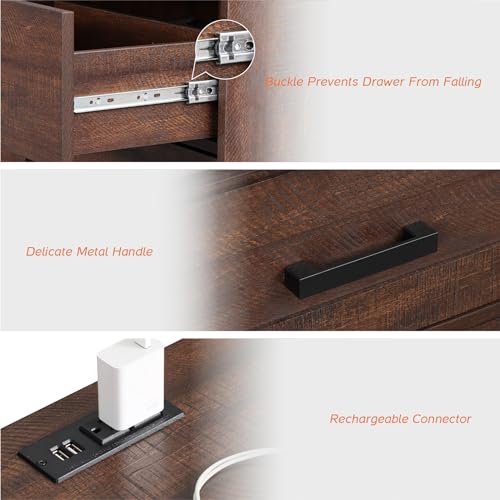 WAMPAT Night Stands with USB Charging Station Set of 2-24.3 Inch Vintage End Table with 3-Drawer and Outlets&USB ports Side Table for Versatile Bedroom & Living Room Furniture Antique White