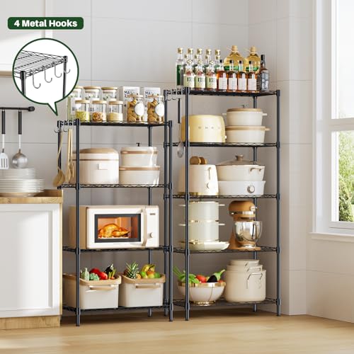 4 Tire Metal Wire Shelving Storage Rack Adjustable Shelves,Steel Organizer Wire Rack,Storage Shelf Units for Kitchen Laundry Office Pantry Garage Bathroom,Black (21.5