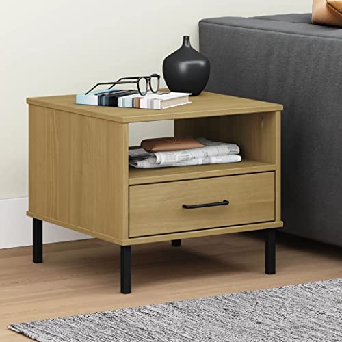 End Tables with Drawers Bedside Table with Metal Legs White Solid Wood Pine Suitable for Hallway, Bedroom, Living Room, Foyer