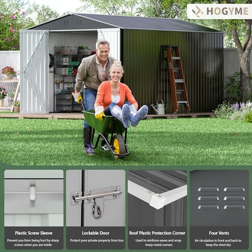 8x12 FT Outdoor Storage Shed, Large Metal Tool Sheds with Updated Frame Structure and Lockable Doors, Garden Shed for Backyard Garden Patio Lawn Grey