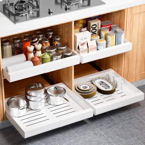 Expandable Pull out Cabinet Organizer, Pull out drawers for cabinets with Adhesive Nano Film, Slide out Cabinet Organizer Drawer Storage for Kitchen, Living Room, Home, 19.7