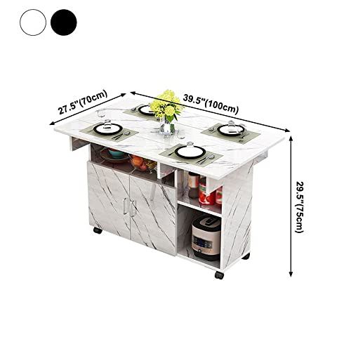 NIUYAO Folding Dining Table, Versatile Rectangular Drop Leaf Table with 4 Wheels 5 Storage Racks Space Saving for Dining Room Kitchen Leisure Coffee Table -Black 31.5