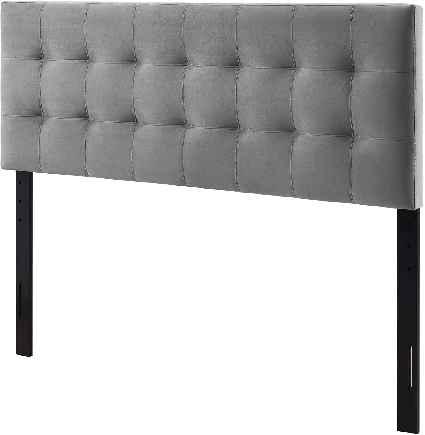 Contemporary Modern Urban Designer Bedroom Full Size Tufted Headboard, Velvet Fabric, Grey Gray