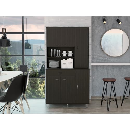 TUHOME Della 90 Kitchen Pantry Engineered Wood Pantries in Black