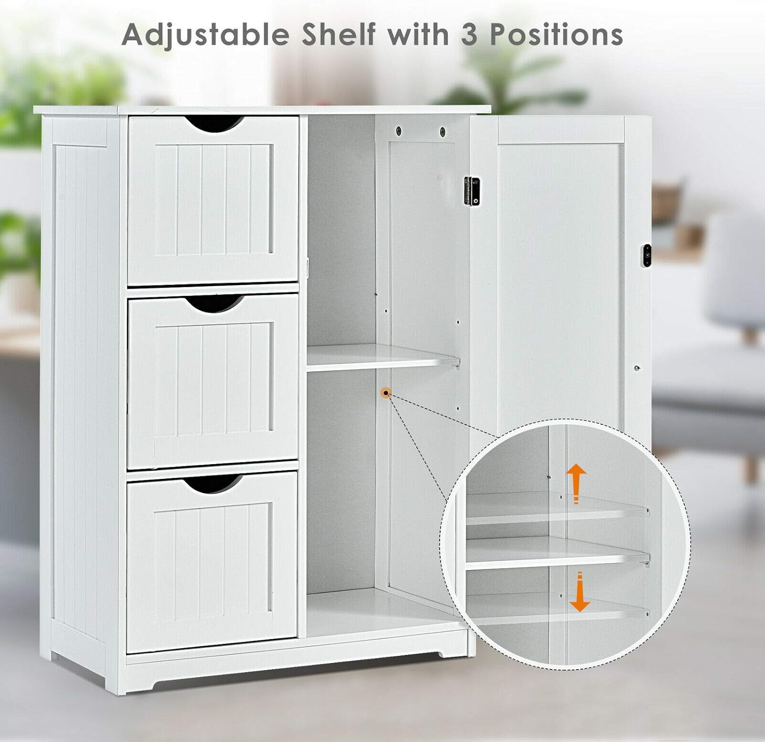 Elegant Design Multifunction Freestanding Bathroom Floor Cupboard Cabinet Storage Organize with 3 Drawer Adjustable Sturdy Durable for Toilet, Living Room, Bedroom, Corridor, Office White
