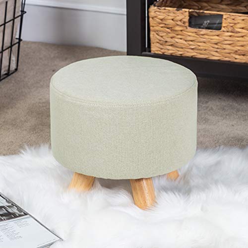 Homebeez Round Ottoman Foot Rest Stool, Small Fabric Footstool with Non-Skid Wood Legs, Gray
