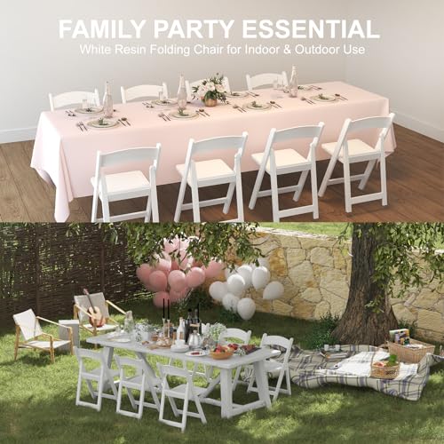 4 Pack Folding Chairs, Resin Chairs with Padded Seat, White Folding Chairs for Outside, Comfortable Event Chair Indoor Outdoor for Home Event Party Picnic School Wedding, 600lbs Capacity