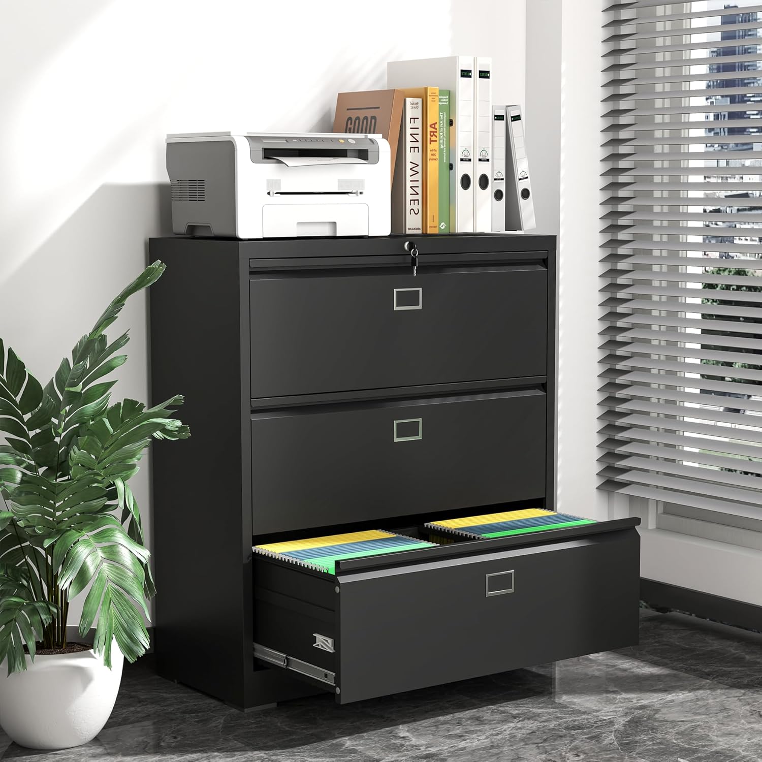 Lateral File Cabinet with Lock,3 Drawer and 4 Drawer Metal Filing Cabinets, Home Office Storage Cabinet for Hanging Files Letter/Legal/F4/A4 (White)