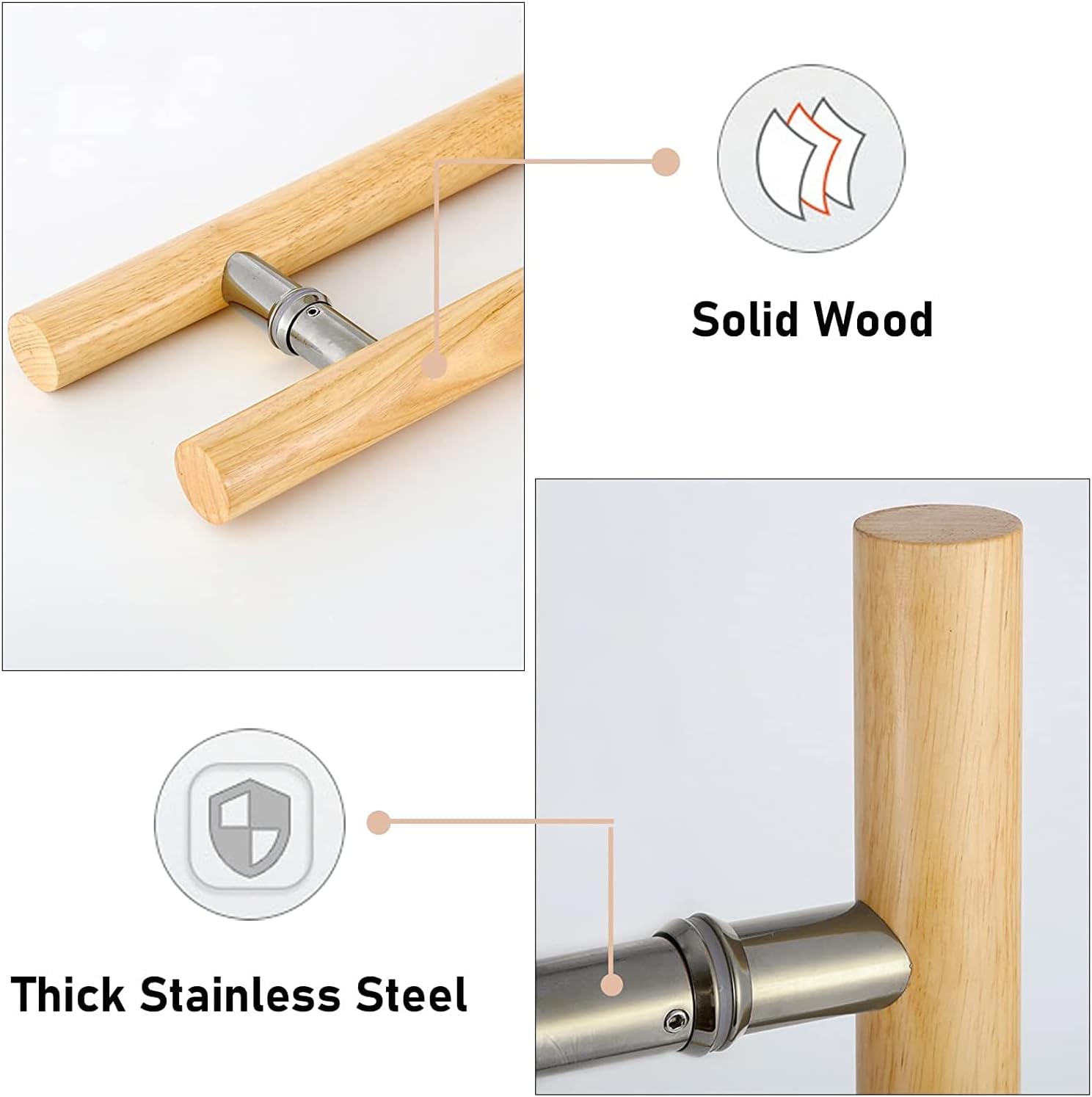 Sliding Barn Door Handle Wooden,Push Pull Door Handle for Entry Interior & Exterior Glass Gates,Double Sided H Shape Round Bar (Color : Red,Size : 150cm/5ft)