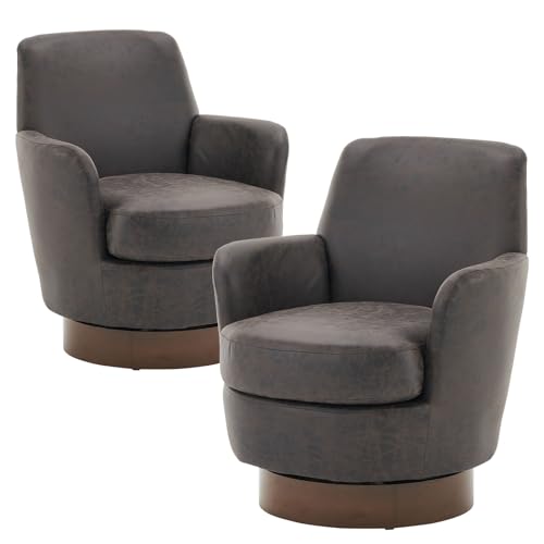 Swivel Barrel Chair Set of 2,Modern Round Accent Arm Chairs with Tall Backrest,Upholstered Comfy 360 Degree Velvet Swivel Round Single Club Sofa Chair for Nursery Living Room Bedroom