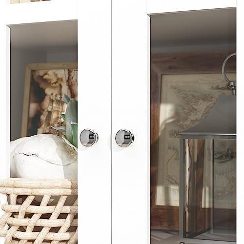 Hitow Tall Bookshelf White Bookcase with Glass Doors, Wooden Display Cabinet with 4-Tier Shelf & 2 Drawers, Pantry Cabinet for Home Office, Living Room, White (31.5”W x 15.7”D x 70.1”H)