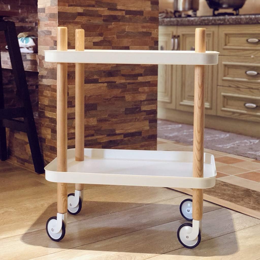 Storage Rack Movable Two Tier Dining Cart European Solid Wood Trolley Ergonomic Handle Kitchen Shelf Silent Rolling Service Car Solid and Sturdy for Home/Commercial Use,Black (Gray)