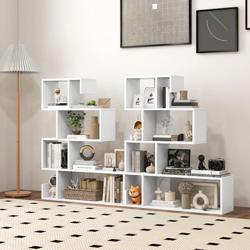 Giantex 5-Tier S-Shaped Bookshelf of 2, Geometric Bookcase w/Open Cubes, Modern Decorative Display Shelf w/Anti-Toppling Kits, Freestanding Storage Rack for Living Room, Study, Home, Office