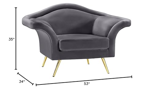 Meridian Furniture Lips Collection Velvet Upholstered Chair with Sturdy Gold Metal Legs, Grey