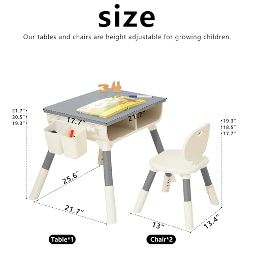 Kids Study Desk And Chair Set Height Adjustable Graffiti Desktop Storage Drawer Storage Basket non slip legs Suitable for Maximum Weight of 220 Pounds Suitable for Kids Desk Ages 2-10(Woodr 1Chair)