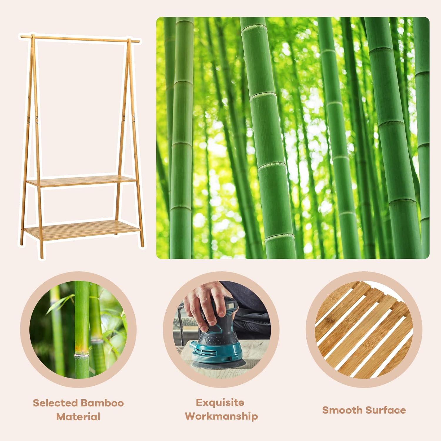 Giantex 2-Tier Bamboo Clothing Rack, 5.3Ft Freestanding Clothes Organizer Rack with Anti-tipping Devices, Cloth Hanger Standing Rack with Bottom Storage Shelves, Garment Racks for Hanging Clothes